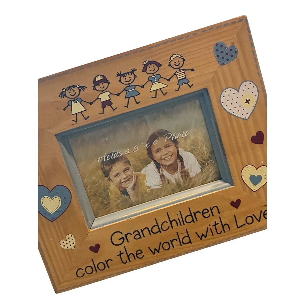 Grandchildren Color The World With Love Wood Picture Frame 4x6 Photo Rustic